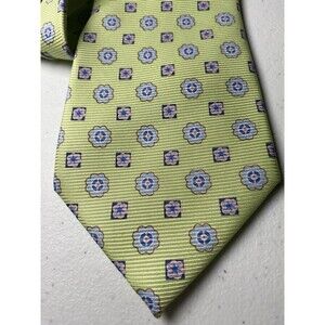 Peter Millar Silk Necktie Green Geometric Tie Hand Folded